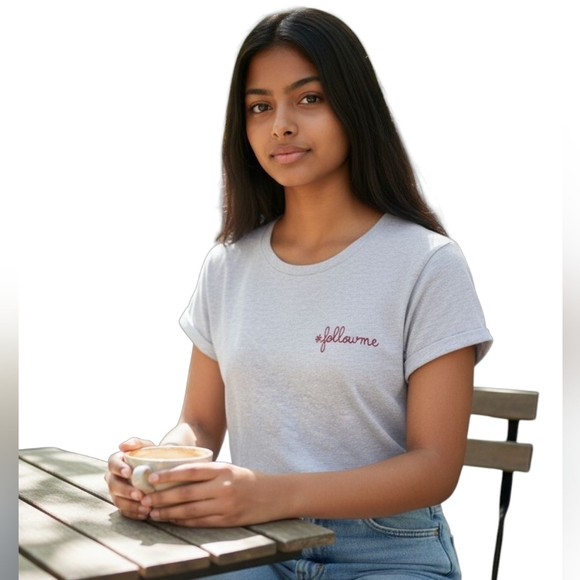 NWT REVOLVE Maison Labiche Paris Slogan Embroidered #followme Tee in Gray - Picture 1 of 6